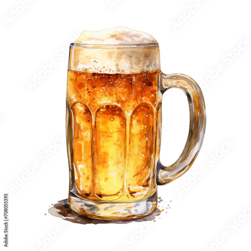 watercolor painting of glass of beer