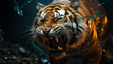 Majestic tiger staring, fierce beauty in nature wild, striped fury generated by AI
