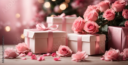 pink gift box with roses © 00