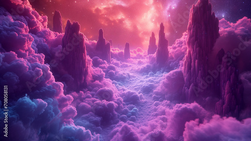 cinematic  ultra realistic photo of an ethereal landscape made of purple  pink