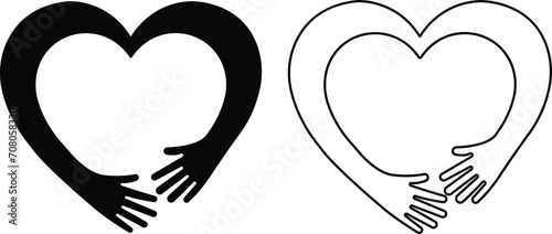 Hugging arms in shape of heart icon in flat. isolated on transparent background Hands making Arms holding love sign hugged or care hug Embrace of friends relationship. Vector for apps, website