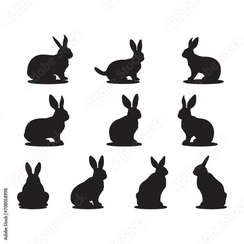 A black silhouette Bunny set, Clipart on a white Background, Simple and Clean design, simplistic