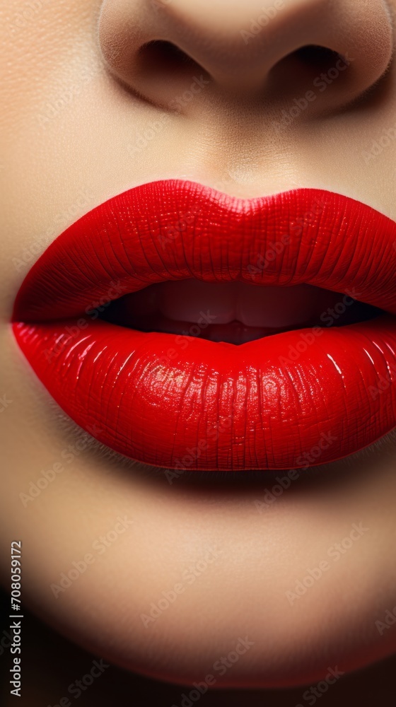 Obraz premium Women's lips close-up with sexy red lipstick