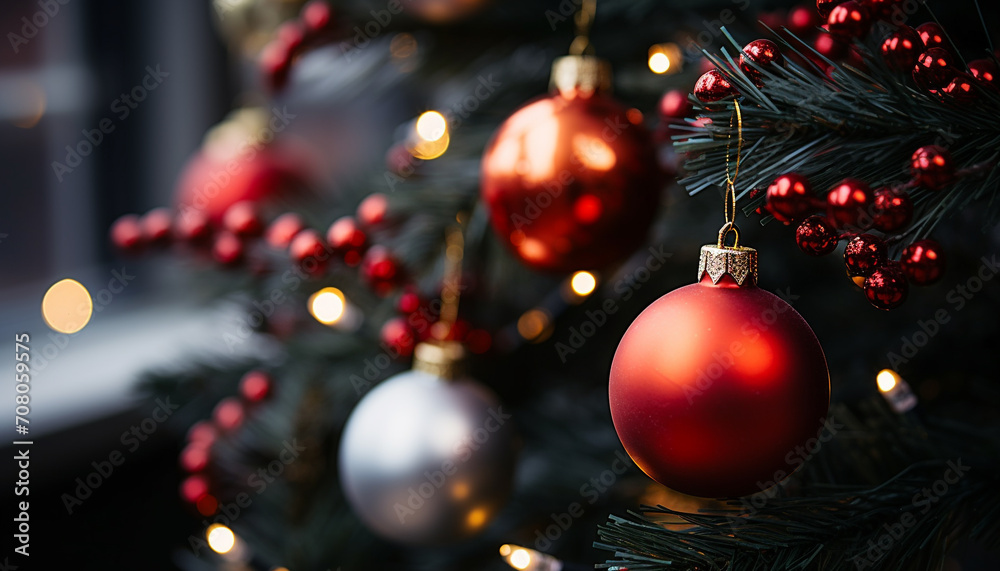 Christmas tree decoration brings joy and celebration generated by AI