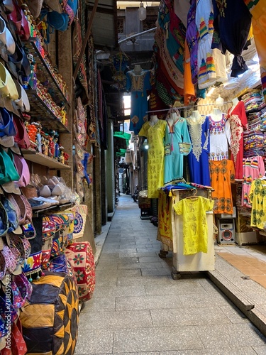 Local people visit the Khan al-Khalili bazaar. Famous for its lamps. The Khan is one of the largest bazaars in the Middle East