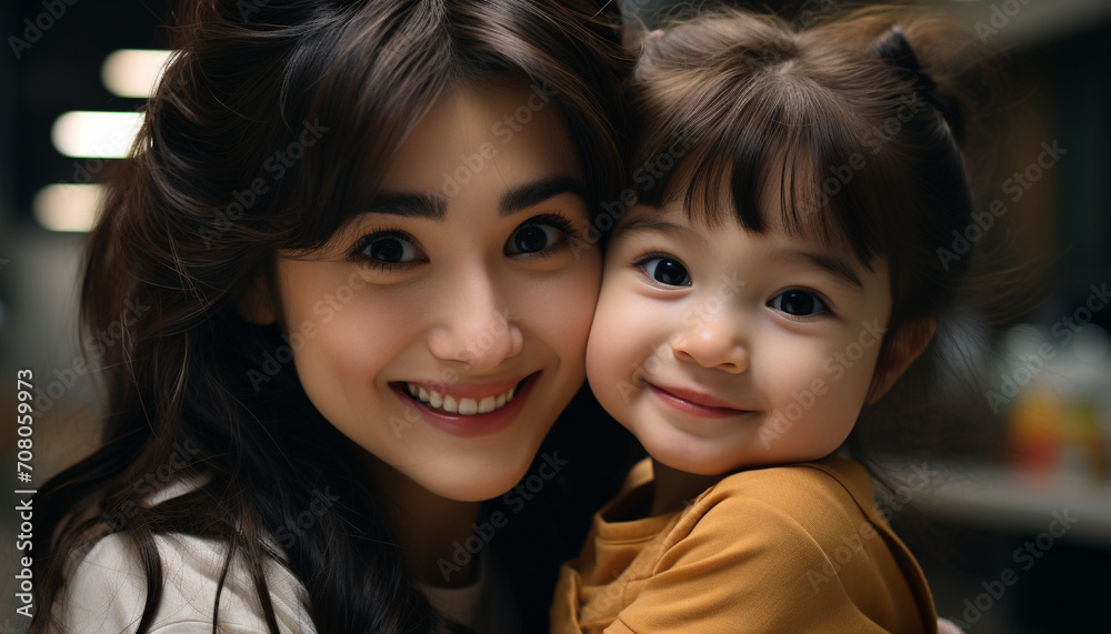 Smiling child brings happiness to family, cheerful and cute generated by AI Smiling child brings happiness to family, cheerful and cute generated by AI