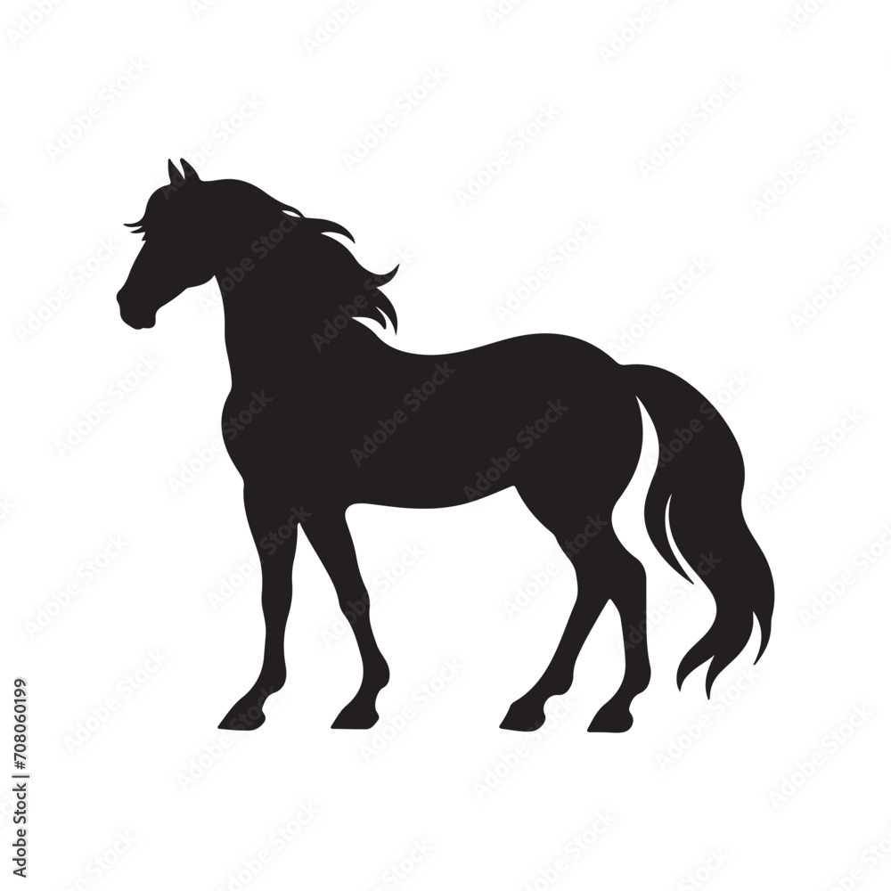 A black silhouette Horse set, Clipart on a white Background, Simple and Clean design, simplistic