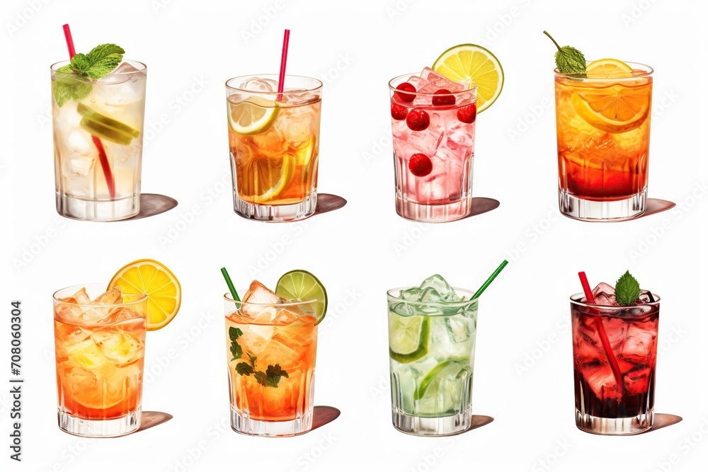 Different alcohol cocktails on white background Different alcohol cocktails on white background