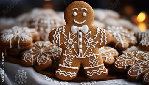 Homemade gingerbread man, sweet food, winter celebration generated by AI