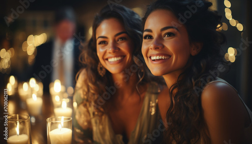 Smiling young women enjoy nightlife, friendship, and cheerful celebration generated by AI photo