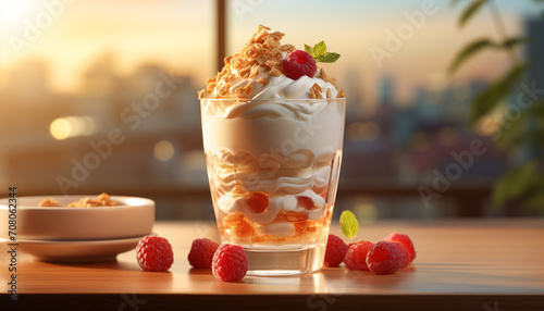 Freshness and sweetness in a bowl of gourmet berry dessert generated by AI photo