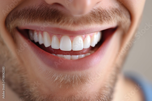 A man is smiling. a smile with white teeth. Close up image.