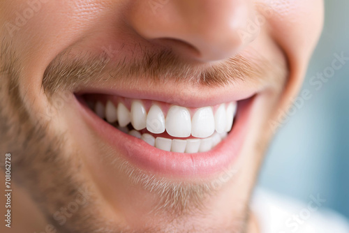 A man is smiling. a smile with white teeth. Close up image.