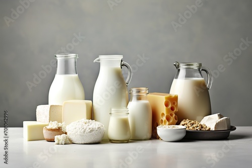Fresh dairy products on wooden table