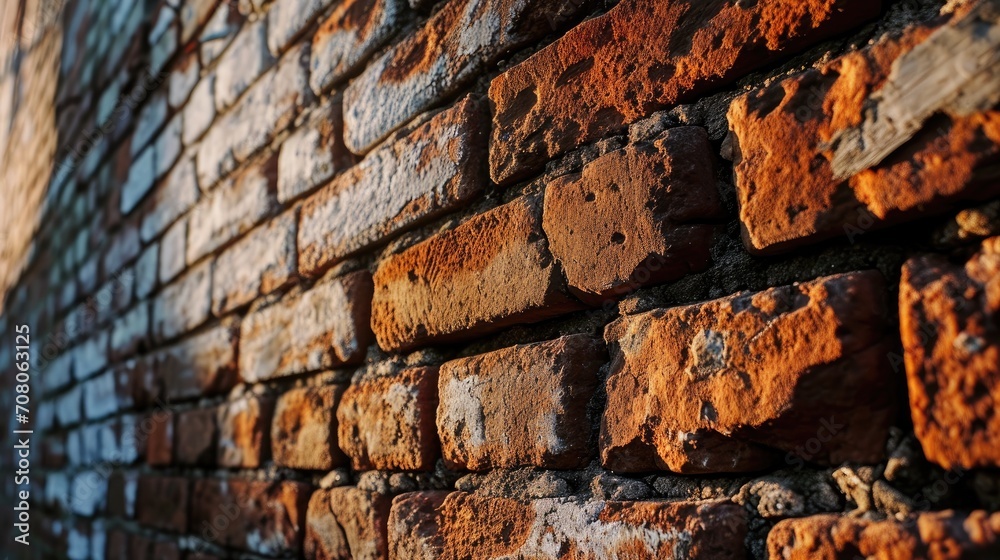 Brick wall. Angle view. Brick wall background