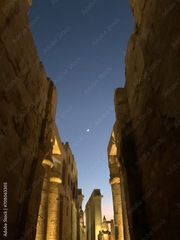 Luxor Temple at night in the city of Luxor (Thebes), Egypt