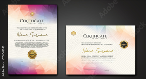 Modern certificate template with colorful polygonal shape effect