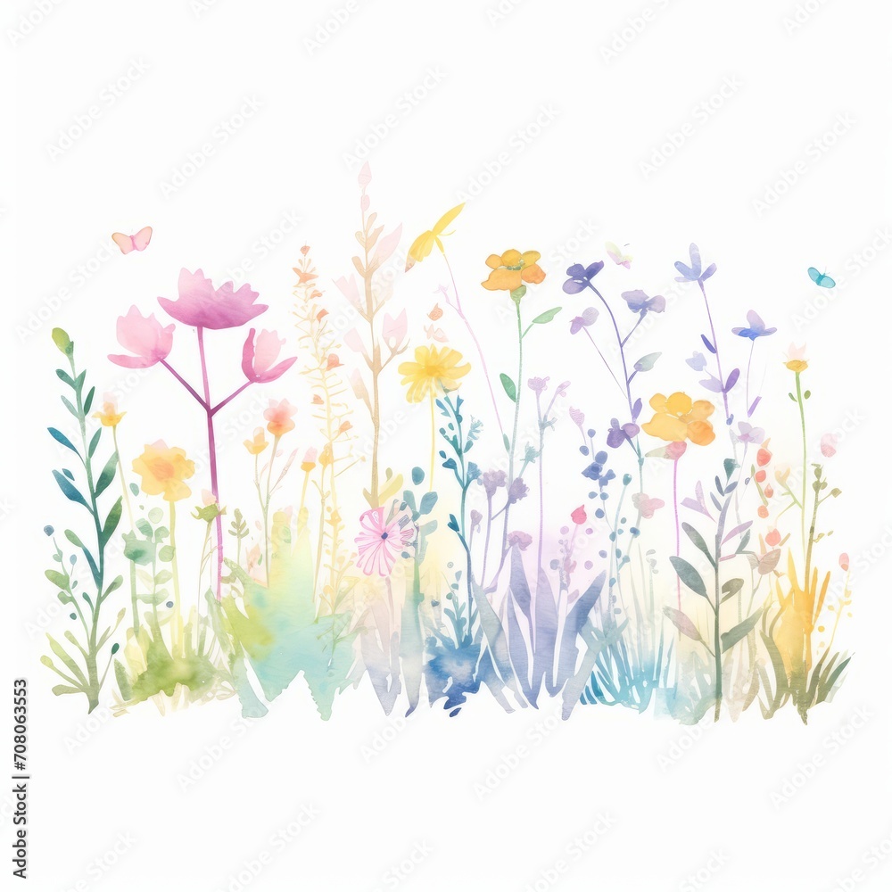 Aquarell einer Wiese voller Blumen Illustration