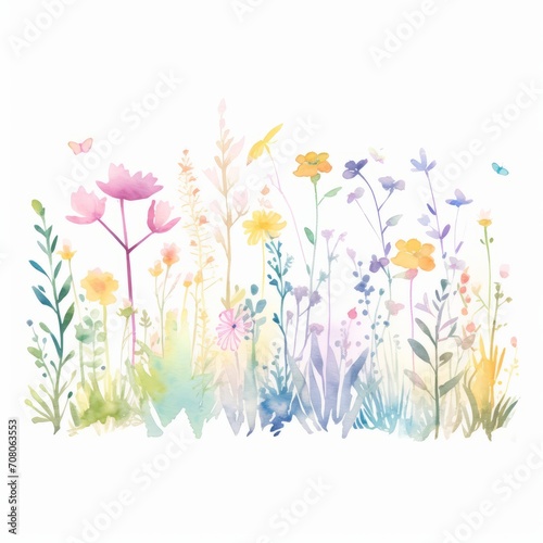 Aquarell einer Wiese voller Blumen Illustration