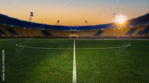 textured soccer game field with neon fog - center, midfield