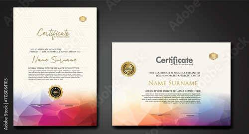 Modern certificate template with colorful polygonal shape effect
