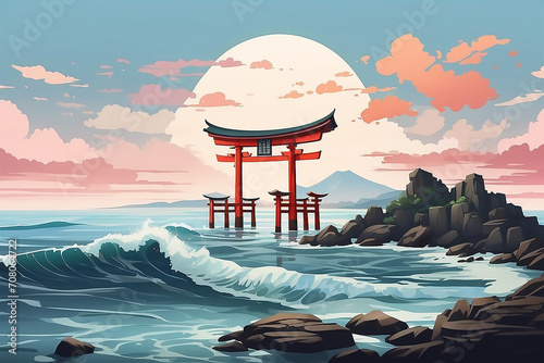 mage of ancient torii gate. landscape in Japanese style