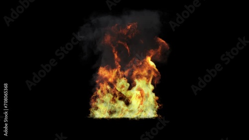 Ground fire explosion on black background with alpha chennel photo