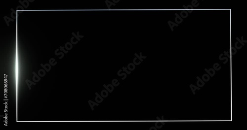 Frame with glowing white beam template. Silver rectangle illuminated by 3d render luminous line moving along perimeter for design of effective advertising and electric led shows