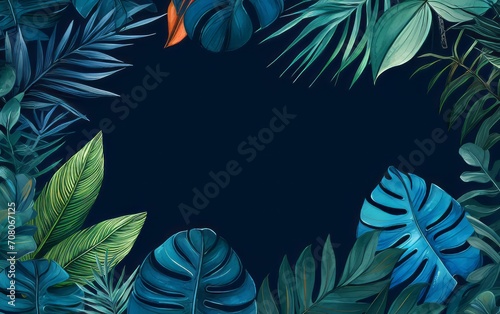 sfondo tappezzeria di foglie e piante tropicali dalle tonalit   blu con spazio per scrivere