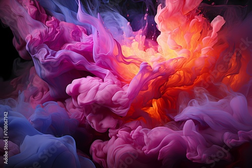 A collision of molten silver and intense magenta liquids, exploding with dramatic energy and creating an abstract visual feast, skillfully captured by an HD camera.