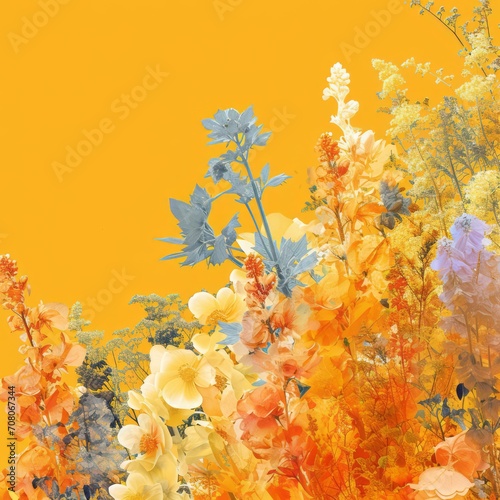 Dipindo delicato astratto giallo fiori e piante photo