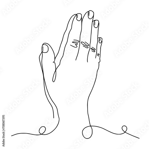 Praying hands, vector illustration of a hand-drawn line