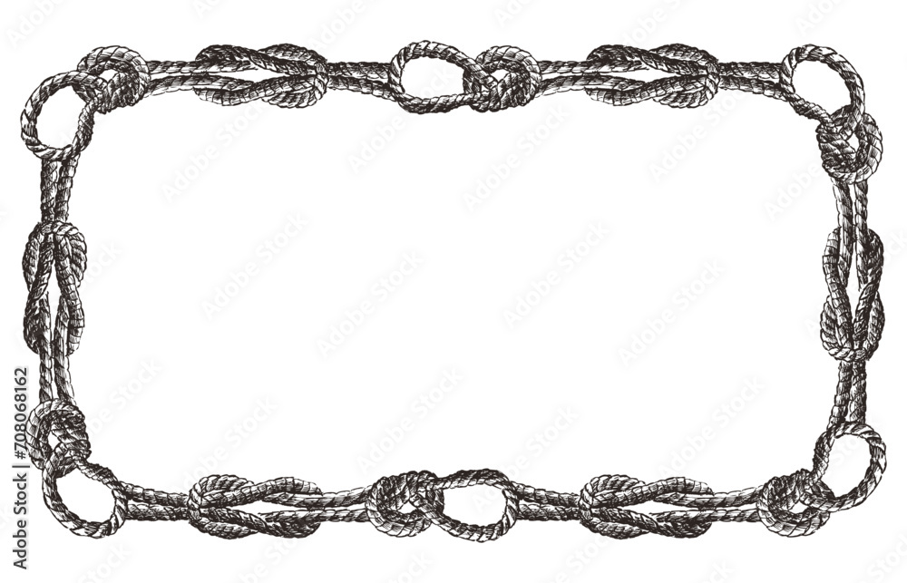 Abstract decorative vector border of drawn rigging rope tied in sea knots Abstract decorative vector border of drawn rigging rope tied in sea knots