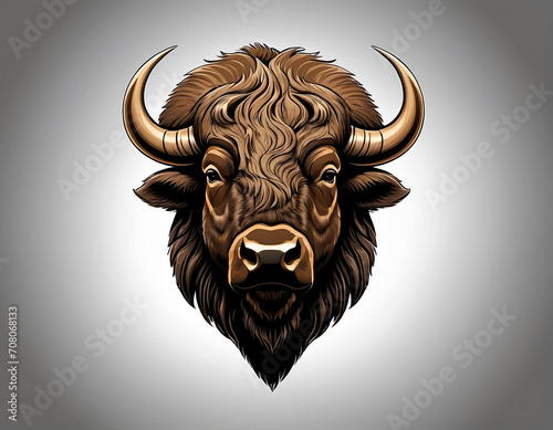 American Bison Head Logo, esports vector, bison icon, head, vector, bull. White background. Generative AI