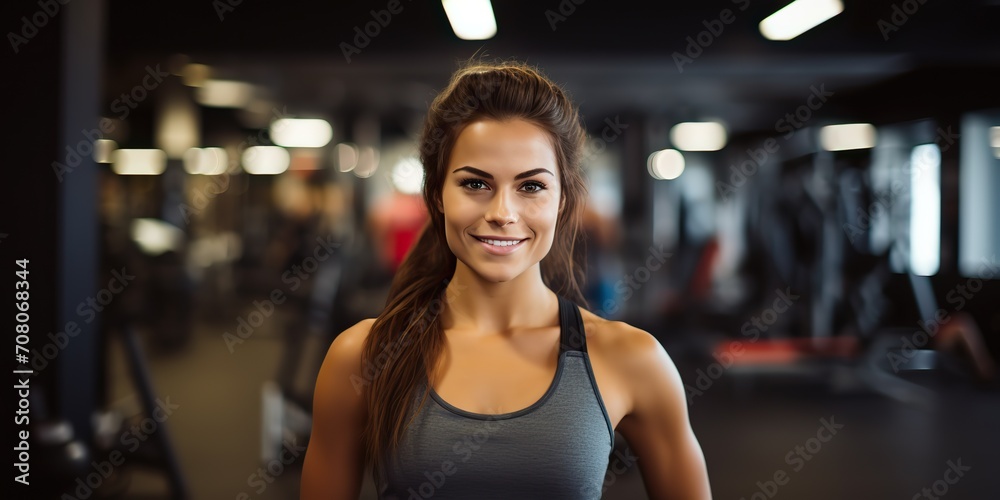 Fit sporty woman girl female athlete at gym background in good shape and sport outfit. Portrait face with Fit sporty woman girl female athlete at gym background in good shape and sport outfit. Portrait face with