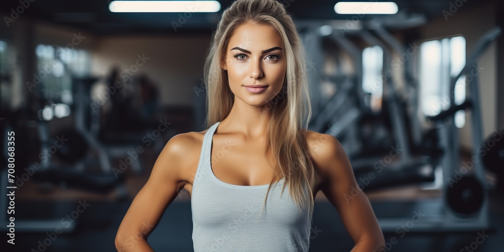 Fit sporty woman girl female athlete at gym background in good shape and sport outfit. Portrait face with Fit sporty woman girl female athlete at gym background in good shape and sport outfit. Portrait face with
