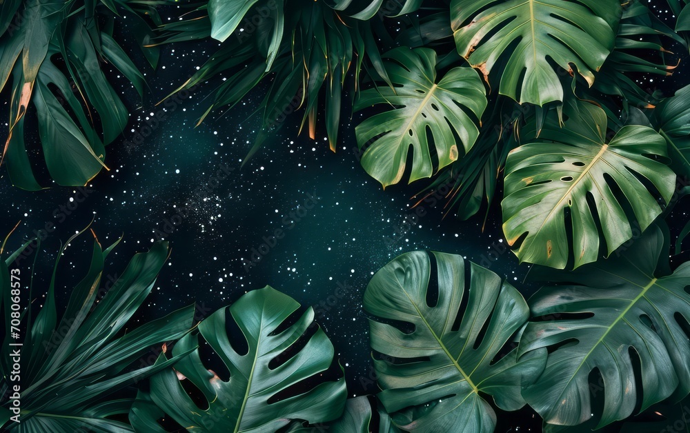 Fototapeta premium Tropical leaves, blue, green, background