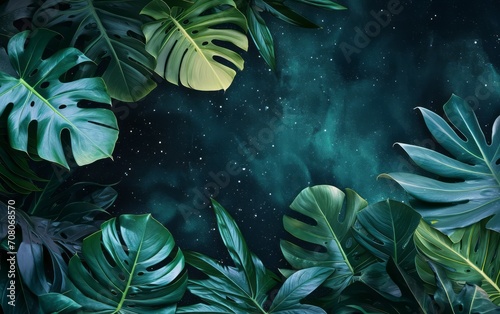 Tropical leaves, blue, green, background © Sean Maxhell