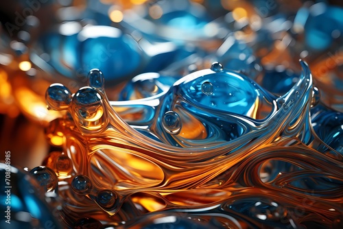 A high-definition snapshot capturing the dynamic fusion of molten copper and sapphire blue liquidsr