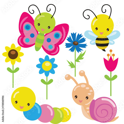 Cute little insects vector cartoon illustration