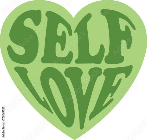 Cool self love club heart Y2K sticker. Groovy, retro shades of green vector trendy design