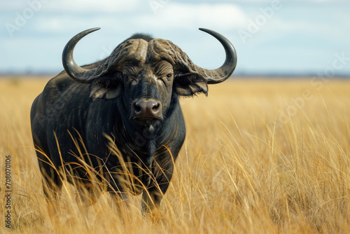 Majestic African Buffalo in Tall Grassland