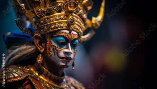 Traditional festival celebrates indigenous culture with majestic gold colored sculptures generated by AI