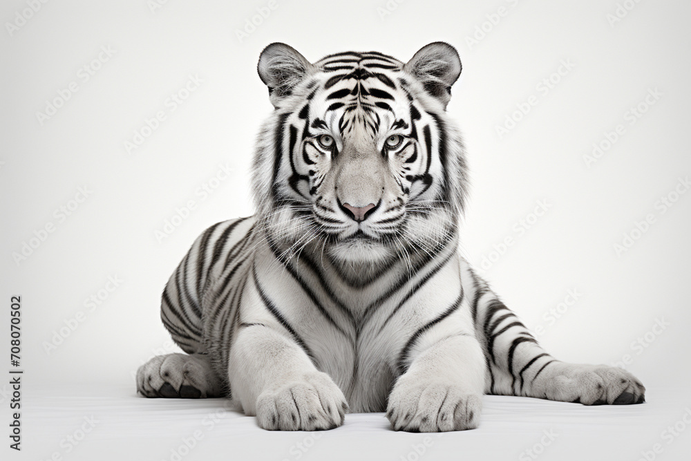 Obraz premium A regal Bengal tiger in black and white, its powerful presence conveyed through meticulous linework, capturing the essence of this magnificent big cat on paper.