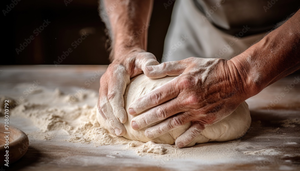Person Kneading Dough on Table, Step-by-Step Process of Bread Making