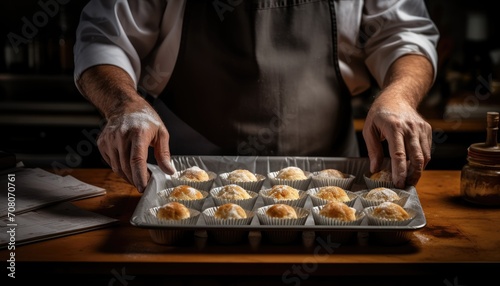 Man in Apron Making Cupcakes, Step-by-Step Baking Tutorial