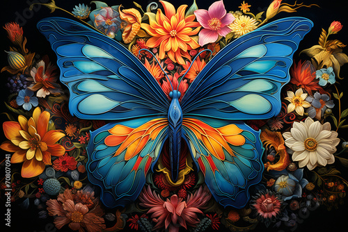 An enchanting butterfly with intricate patterns and varied hues  drawn with meticulous detail using an array of multi-colored pencils  bringing the delicate creature to life.