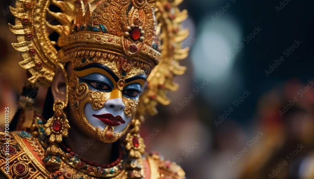 Traditional festival celebrates spirituality and tradition with ornate gold decorations generated by AI