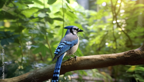 A beautiful blue bird perching on a branch in the forest generated by AI © Jeronimo Ramos
