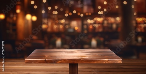 Coffee shop cafe or restaurant table perfect for product presentation with bokeh effekt background photo